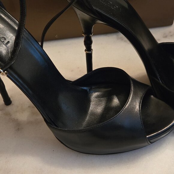 Gucci Black Leather Ankle Strap Stiletto Heels - Picture 11 of 12